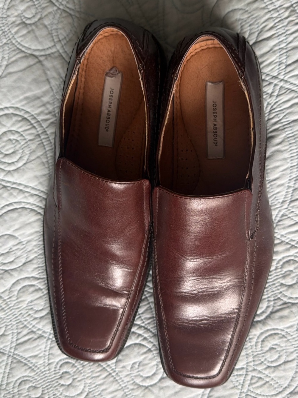 Joseph Abboud Brown Dress Shoes Man Made Upper Leather Lining Square Toe Size 12